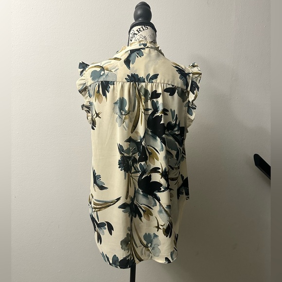 DKNY Women's Floral Ruffle Blouse - Cream and Black - Picture 2 of 4
